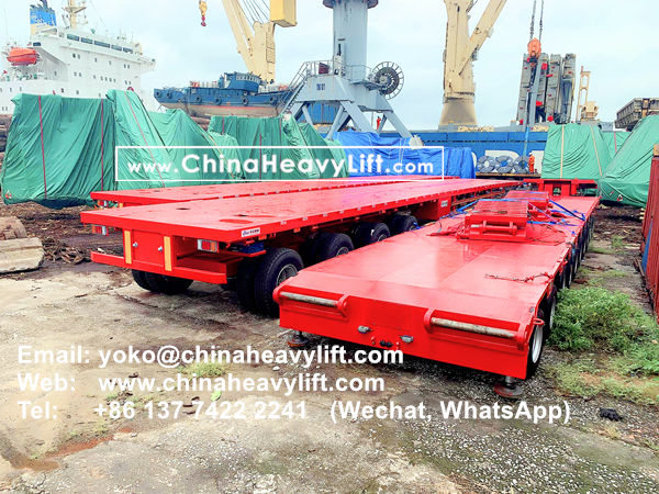 CHINA HEAVY LIFT manufacture 10 axle Hydraulic Lowbed Trailer for Wind Tower Section transportation in Haiphong Vietnam, www.chinaheavylift.com