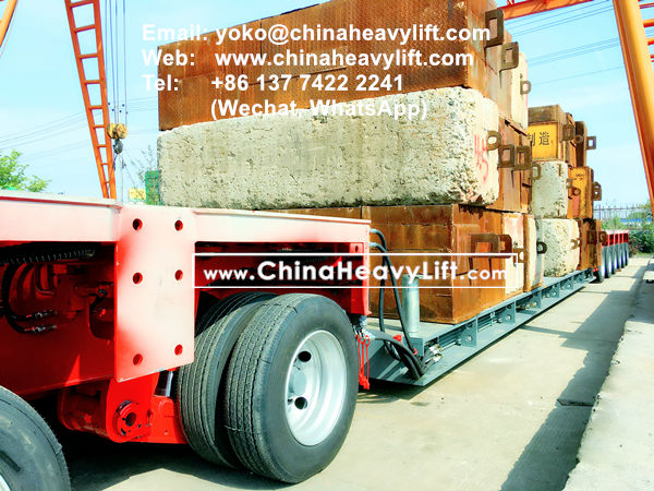 CHINA HEAVY LIFT manufacture 120 ton Drop Deck with Integrated hydraulic jacks and Drive-on deck with climbing ramps, www.chinaheavylift.com