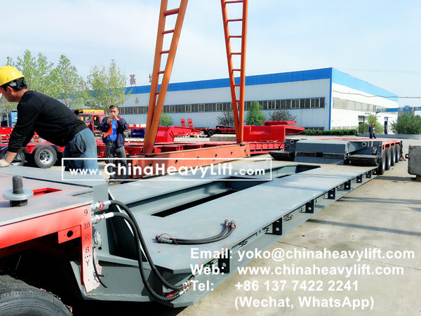 CHINA HEAVY LIFT manufacture 120 ton Drop Deck with Integrated hydraulic jacks and Drive-on deck with climbing ramps, www.chinaheavylift.com