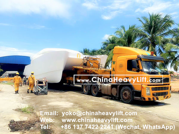 CHINA HEAVY LIFT manufacture 140 axle line Modular Trailer and Drop Deck Spacer wind blade adapter compatible Goldhofer for Thailand, www.chinaheavylift.com