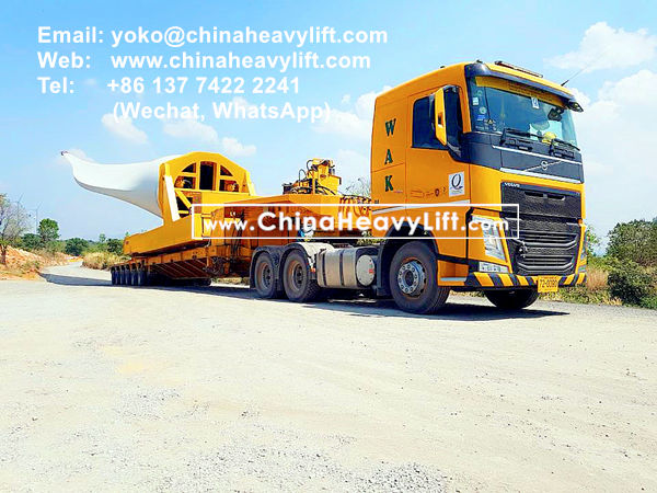 CHINA HEAVY LIFT manufacture 140 axle line Modular Trailer and Drop Deck Spacer wind blade adapter compatible Goldhofer for Thailand, www.chinaheavylift.com