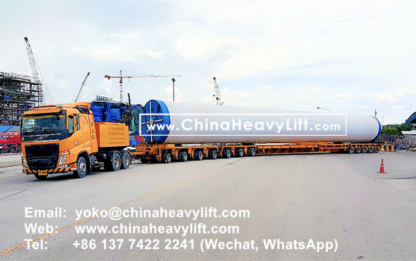 CHINA HEAVY LIFT manufacture 140 axle line Modular Trailer and Drop Deck Spacer wind blade adapter compatible Goldhofer for Thailand, www.chinaheavylift.com