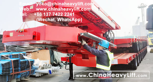 CHINA HEAVY LIFT manufacture 2 units 10 axle Extendable Hydraulic Lowbed Trailer to Haiphong Vietnam, hydraulic suspension, hydraulic steering, hydraulic gooseneck, www.chinaheavylift.com