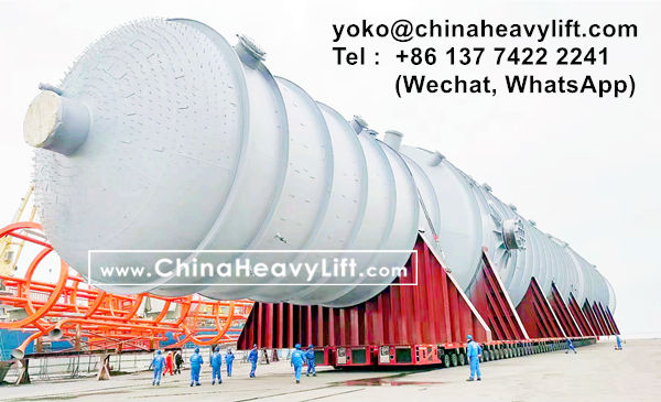 CHINA HEAVY LIFT manufacture 152 axle lines SPMT self propelled modular transporters to transport 4,800 ton Raffinate Tower, www.chinaheavylift.com