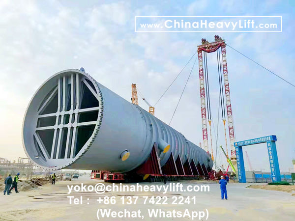 CHINA HEAVY LIFT manufacture 152 axle lines SPMT self propelled modular transporters to transport 4,800 ton Raffinate Tower, www.chinaheavylift.com