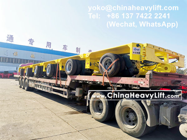 CHINA HEAVY LIFT manufacture 2 units hydraulic gooseneck and 12 axle lines heavy duty modular trailers with 2,450mm wheel base delivery to Brazil South America, www.chinaheavylift.com