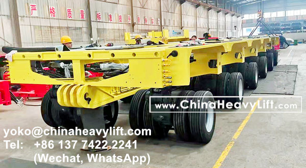 CHINA HEAVY LIFT manufacture 2 units hydraulic gooseneck and 12 axle lines heavy duty modular trailers with 2,450mm wheel base delivery to Brazil South America, www.chinaheavylift.com