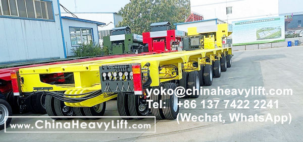 CHINA HEAVY LIFT manufacture 2 units hydraulic gooseneck and 12 axle lines heavy duty modular trailers with 2,450mm wheel base delivery to Brazil South America, www.chinaheavylift.com