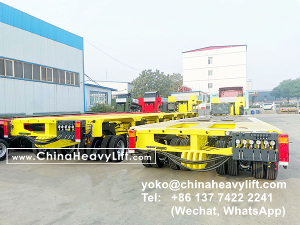 CHINA HEAVY LIFT manufacture 2 units hydraulic gooseneck and 12 axle lines heavy duty modular trailers with 2,450mm wheel base delivery to Brazil South America, www.chinaheavylift.com