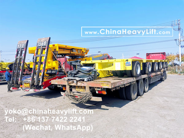 CHINA HEAVY LIFT manufacture 2 units hydraulic gooseneck and 12 axle lines heavy duty modular trailers with 2,450mm wheel base delivery to Brazil South America, www.chinaheavylift.com