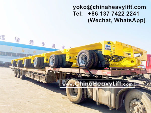 CHINA HEAVY LIFT manufacture 2 units hydraulic gooseneck and 12 axle lines heavy duty modular trailers with 2,450mm wheel base delivery to Brazil South America, www.chinaheavylift.com