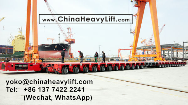 CHINA HEAVY LIFT manufacture 48 axle lines Goldhofer SPMT Self propelled modular trailer side by side for 480 ton giant Linde Cold Box compatible Goldhofer, www.chinaheavylift.com