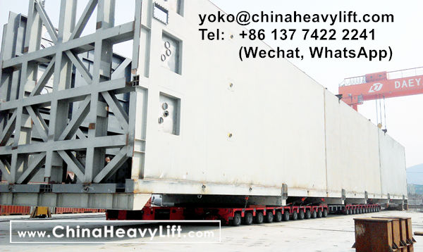 CHINA HEAVY LIFT manufacture 48 axle lines Goldhofer SPMT Self propelled modular trailer side by side for 480 ton giant Linde Cold Box compatible Goldhofer, www.chinaheavylift.com