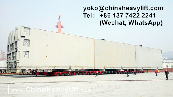 CHINA HEAVY LIFT manufacture 48 axle lines Goldhofer SPMT Self propelled modular trailer side by side for 480 ton giant Linde Cold Box compatible Goldhofer, www.chinaheavylift.com