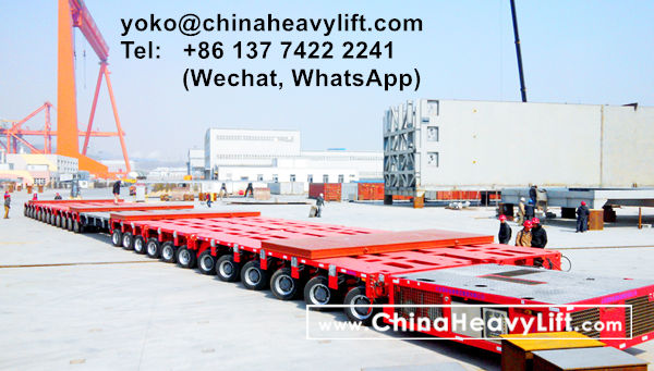 CHINA HEAVY LIFT manufacture 48 axle lines Goldhofer SPMT Self propelled modular trailer side by side for 480 ton giant Linde Cold Box compatible Goldhofer, www.chinaheavylift.com