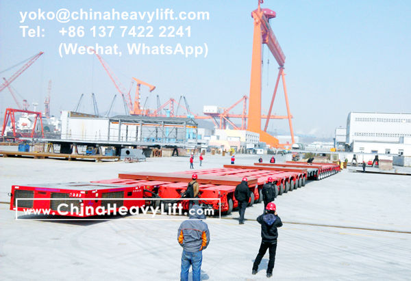 CHINA HEAVY LIFT manufacture 48 axle lines Goldhofer SPMT Self propelled modular trailer side by side for 480 ton giant Linde Cold Box compatible Goldhofer, www.chinaheavylift.com