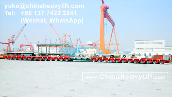 CHINA HEAVY LIFT manufacture 48 axle lines Goldhofer SPMT Self propelled modular trailer side by side for 480 ton giant Linde Cold Box compatible Goldhofer, www.chinaheavylift.com