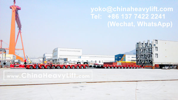 CHINA HEAVY LIFT manufacture 48 axle lines Goldhofer SPMT Self propelled modular trailer side by side for 480 ton giant Linde Cold Box compatible Goldhofer, www.chinaheavylift.com