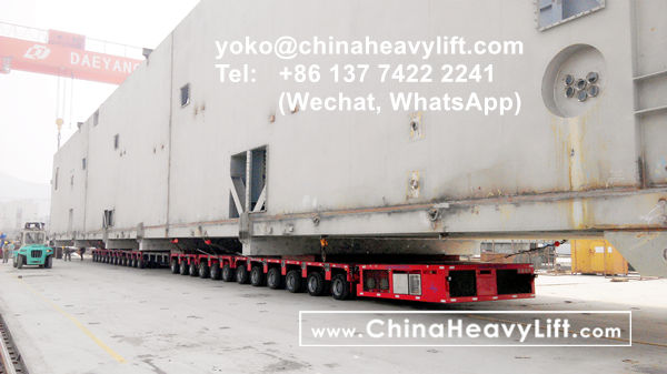 CHINA HEAVY LIFT manufacture 48 axle lines Goldhofer SPMT Self propelled modular trailer side by side for 480 ton giant Linde Cold Box compatible Goldhofer, www.chinaheavylift.com