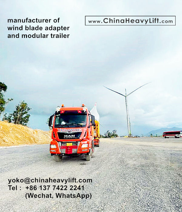 CHINA HEAVY LIFT manufacture Windmill Rotor Blade Adapter, Wind Blade Lifter and modular trailer to Vietnam, www.chinaheavylift.com