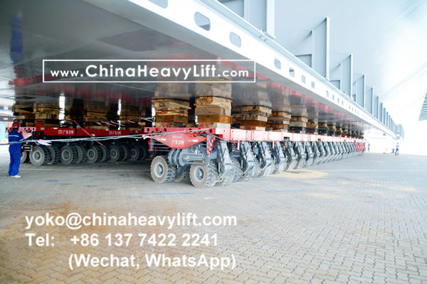 CHINA HEAVY LIFT manufacture 100 axle axle line SPMT Self-propelled Modular Transporters compatible Scheuerle SPMT assist 3200 ton Hong Kong-Zhuhai-Macao giant bridge section RORO on barge, www.chinaheavylift.com