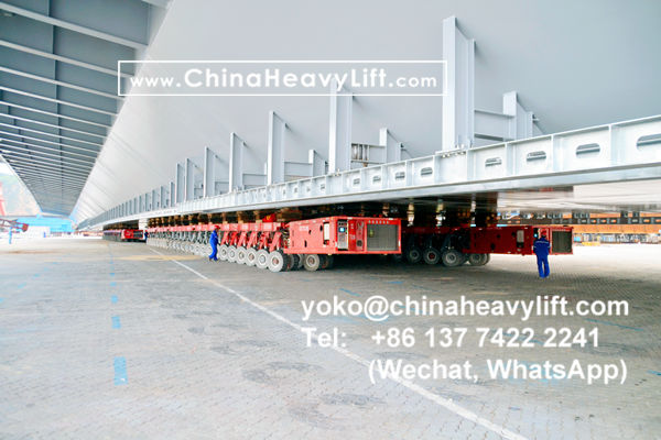 CHINA HEAVY LIFT manufacture 100 axle axle line SPMT Self-propelled Modular Transporters compatible Scheuerle SPMT assist 3200 ton Hong Kong-Zhuhai-Macao giant bridge section RORO on barge, www.chinaheavylift.com