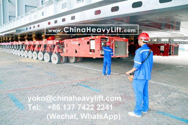 CHINA HEAVY LIFT manufacture 100 axle axle line SPMT Self-propelled Modular Transporters compatible Scheuerle SPMT assist 3200 ton Hong Kong-Zhuhai-Macao giant bridge section RORO on barge, www.chinaheavylift.com