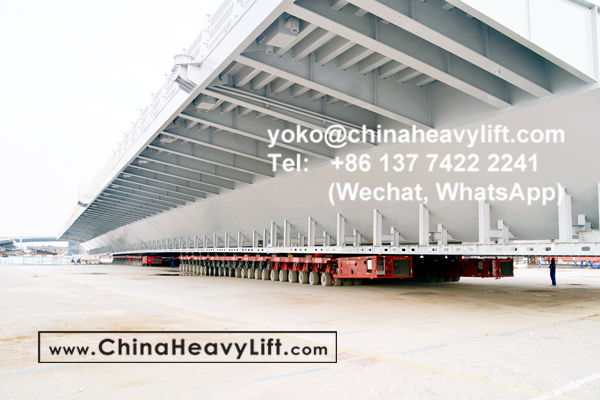 CHINA HEAVY LIFT manufacture 100 axle axle line SPMT Self-propelled Modular Transporters compatible Scheuerle SPMT assist 3200 ton Hong Kong-Zhuhai-Macao giant bridge section RORO on barge, www.chinaheavylift.com