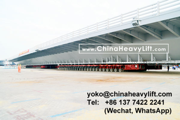 CHINA HEAVY LIFT manufacture 100 axle axle line SPMT Self-propelled Modular Transporters compatible Scheuerle SPMT assist 3200 ton Hong Kong-Zhuhai-Macao giant bridge section RORO on barge, www.chinaheavylift.com