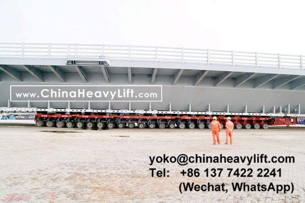 CHINA HEAVY LIFT manufacture 100 axle axle line SPMT Self-propelled Modular Transporters compatible Scheuerle SPMT assist 3200 ton Hong Kong-Zhuhai-Macao giant bridge section RORO on barge, www.chinaheavylift.com