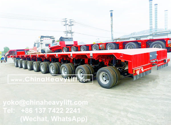 CHINAHEAVYLIFT manufacture 10 axle extendable hydraulic suspension hydraulic steering hydraulic gooseneck lowbed trailer for wind power transportation project in Vietnam, www.chinaheavylift.com