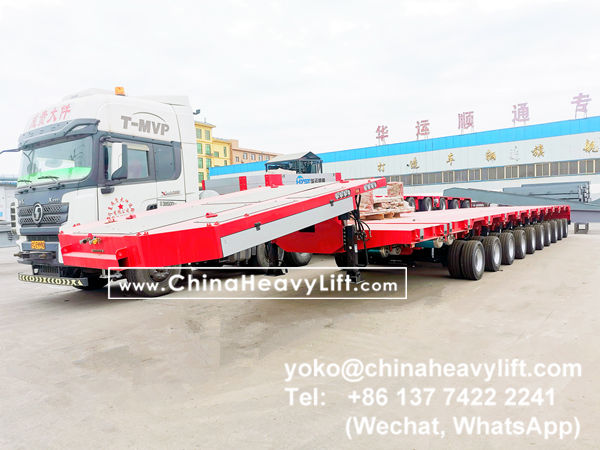 CHINAHEAVYLIFT manufacture 10 axle extendable hydraulic suspension hydraulic steering hydraulic gooseneck lowbed trailer for wind power transportation project in Vietnam, www.chinaheavylift.com