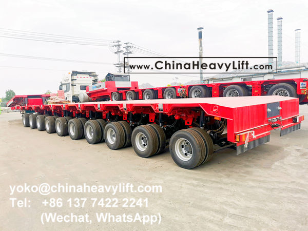 CHINAHEAVYLIFT manufacture 10 axle extendable hydraulic suspension hydraulic steering hydraulic gooseneck lowbed trailer for wind power transportation project in Vietnam, www.chinaheavylift.com