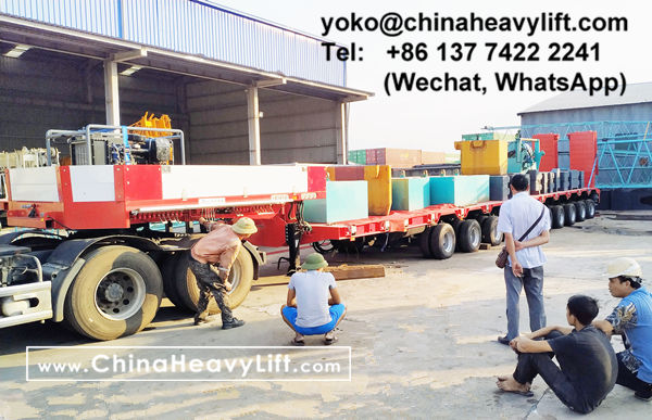 CHINA HEAVY LIFT manufacture 10 axle extendable hydraulic suspension lowbed trailer for wind power transportation project in Vietnam, hydraulic steering, hydraulic gooseneck, telescopic to 32m length 1, www.chinaheavylift.com