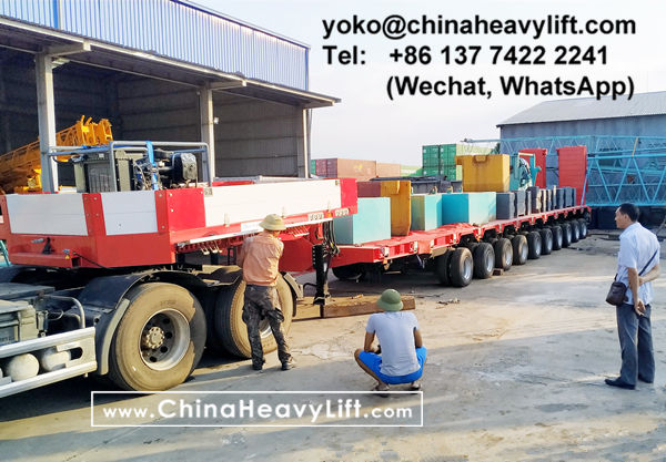 CHINA HEAVY LIFT manufacture 10 axle extendable hydraulic suspension lowbed trailer for wind power transportation project in Vietnam, hydraulic steering, hydraulic gooseneck, telescopic to 32m length 1, www.chinaheavylift.com