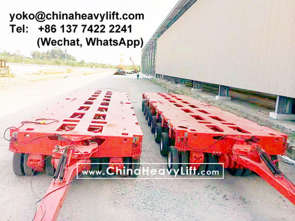 CHINA HEAVY LIFT manufacture 16 axle lines Modular Trailer hydraulic multi axle and hydraulic gooseneck to Malaysia compatible Goldhofer THP/SL modular trailer side by side, www.chinaheavylift.com