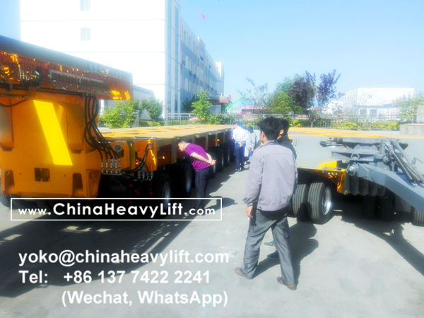 CHINA HEAVY LIFT manufacture 20 axle line Modular Trailer multi axles and Gooseneck compatible Goldhofer THP/SL and Goldhofer SPMT, customer come to inspect loading in factory, and after sale service in Haiphong Vietnam, www.chinaheavylift.com