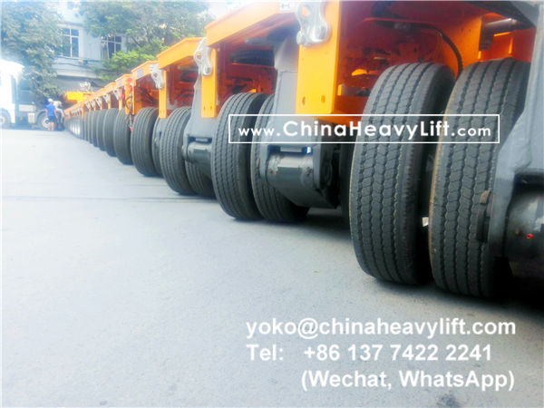 CHINA HEAVY LIFT manufacture 20 axle line Modular Trailer multi axles and Gooseneck compatible Goldhofer THP/SL and Goldhofer SPMT, customer come to inspect loading in factory, and after sale service in Haiphong Vietnam, www.chinaheavylift.com