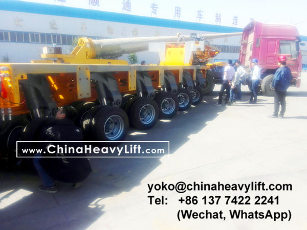 CHINA HEAVY LIFT manufacture 20 axle line Modular Trailer multi axles and Gooseneck compatible Goldhofer THP/SL and Goldhofer SPMT, customer come to inspect loading in factory, and after sale service in Haiphong Vietnam, www.chinaheavylift.com