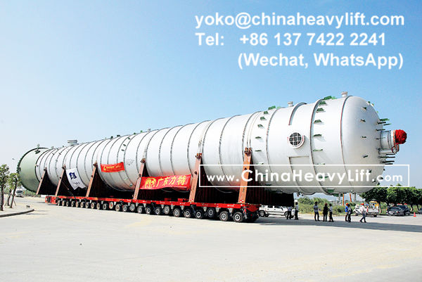 CHINA HEAVY LIFT manufacture 46 axle lines side by side Scheuerle SPMT self propelled modular transporters for BP secondary dehydration Tower, www.chinaheavylift.com