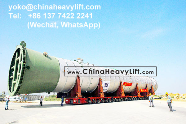 CHINA HEAVY LIFT manufacture 46 axle lines side by side Scheuerle SPMT self propelled modular transporters for BP secondary dehydration Tower, www.chinaheavylift.com