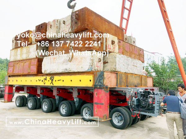 CHINA HEAVY LIFT manufacture 60 axle line Modular Trailer multi axle compatible Goldhofer THP/SL and Goldhofer SPMT, Thailand customer come to inspect loading test, www.chinaheavylift.com