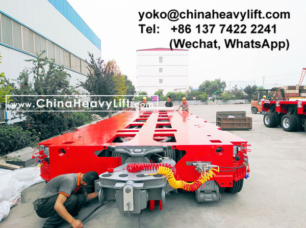 CHINA HEAVY LIFT manufacture 60 axle line Modular Trailer multi axle compatible Goldhofer THP/SL and Goldhofer SPMT, Thailand customer come to inspect loading test, www.chinaheavylift.com