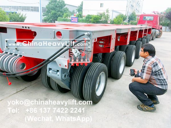 CHINA HEAVY LIFT manufacture 60 axle line Modular Trailer multi axle compatible Goldhofer THP/SL and Goldhofer SPMT, Thailand customer come to inspect loading test, www.chinaheavylift.com