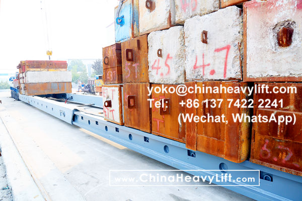 CHINA HEAVY LIFT manufacture 8 axle line split THP/SL modular trailer, 140 ton extendable Vessel Bridge, Gooseneck, compatible Goldhofer heavy duty modules to Manila Philippines, www.chinaheavylift.com