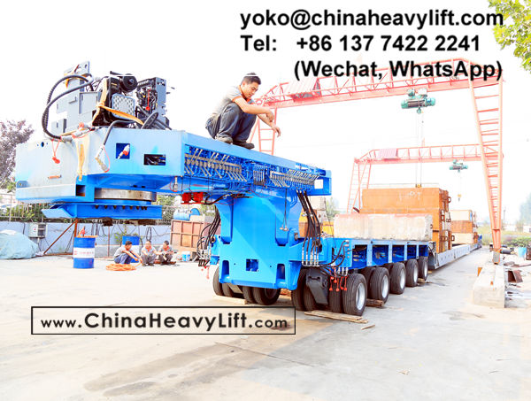 CHINA HEAVY LIFT manufacture 8 axle line split THP/SL modular trailer, 140 ton extendable Vessel Bridge, Gooseneck, compatible Goldhofer heavy duty modules to Manila Philippines, www.chinaheavylift.com