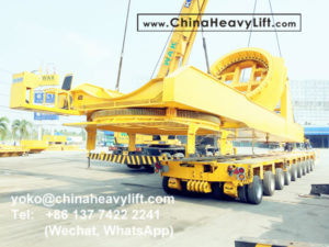 compatible Goldhofer SPMT, 3 sets Chinaheavylift wind blade adapter, blade lifter and Goldhofer THP/SL modular trailer in production and use in Thailand