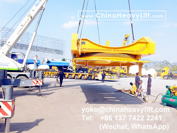 CHINA HEAVY LIFT manufacture wind blade adapter, blade lifter and compatible Goldhofer THP/SL modular trailer to Thailand, use on Goldhofer SPMT PST/SL Self Propelled Modular Transporters, www.chinaheavylift.com