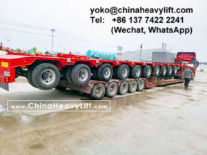 10 axle extendable hydraulic lowbed trailer for Ho Chi Minh city HCMC Vietnam, extendable and hydraulic suspension for wind power project